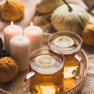 Tea with Lemon on Candlelit Tray