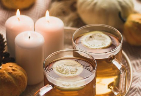 Tea with Lemon on Candlelit Tray