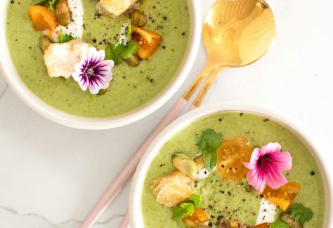 Vegetable Soup Garnished with Flowers