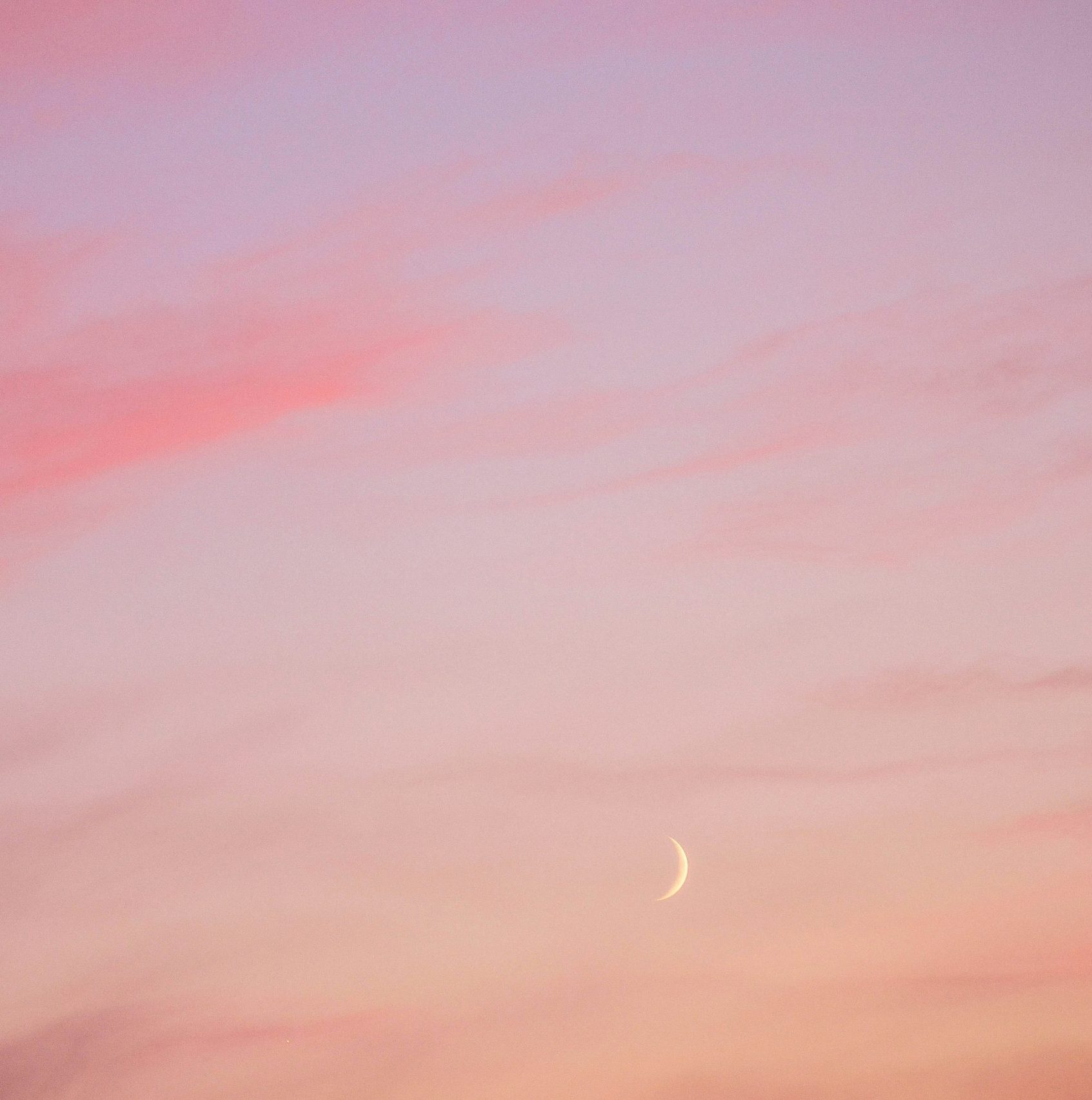 New Moon in Pink Colored Sky